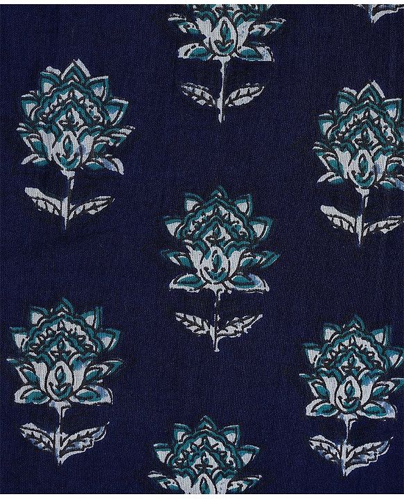 Pine Kids Cotton Woven Full Sleeves Kurta with Floral Print - Navy Blue