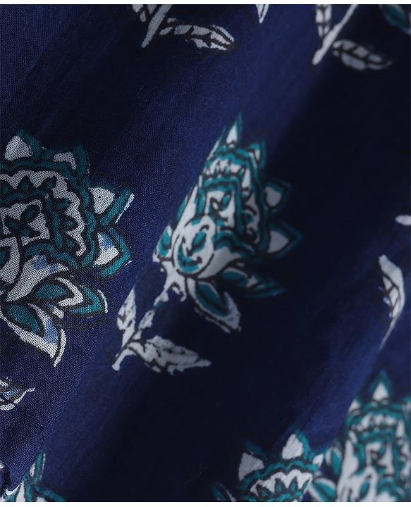 Pine Kids Cotton Woven Full Sleeves Kurta with Floral Print - Navy Blue