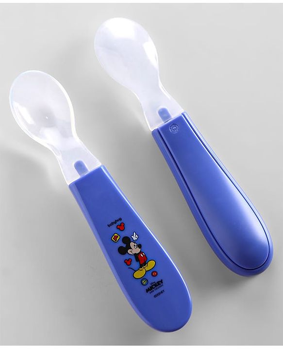 Babyhug Disney Mickey Mouse Silicone Spoons Pack of 2 - Navy Blue