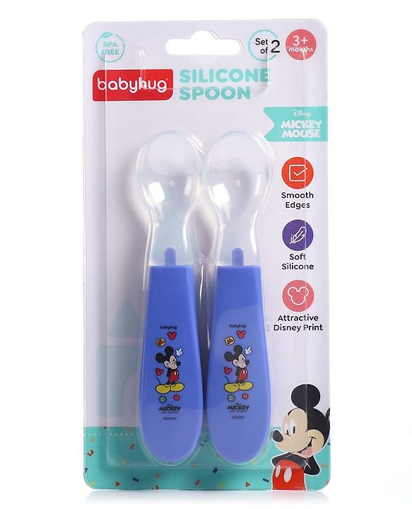 Babyhug Disney Mickey Mouse Silicone Spoons Pack of 2 - Navy Blue