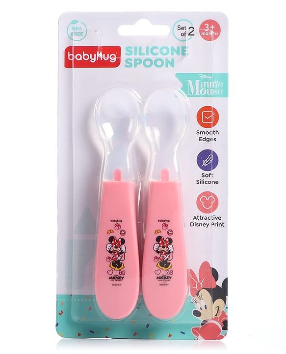 Babyhug Disney Mickey Mouse Silicone Spoons Pack of 2 - Pink