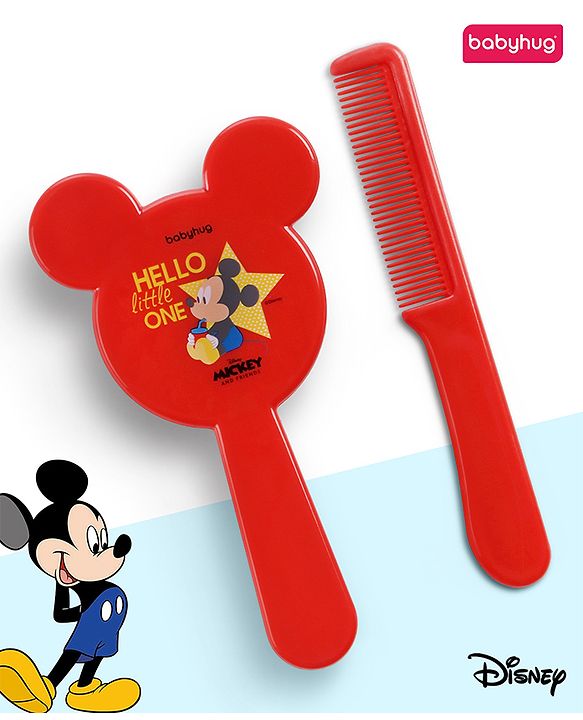 Babyhug Disney Mickey Mouse Easy Grip Hair Brush & Comb - Red