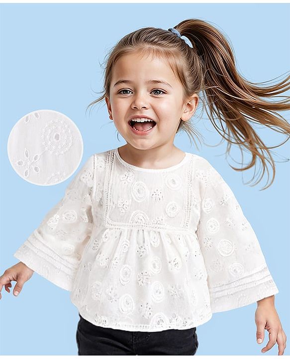 Babyhug Full Sleeves Schifli Top - White