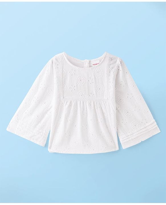 Babyhug Full Sleeves Schifli Top - White
