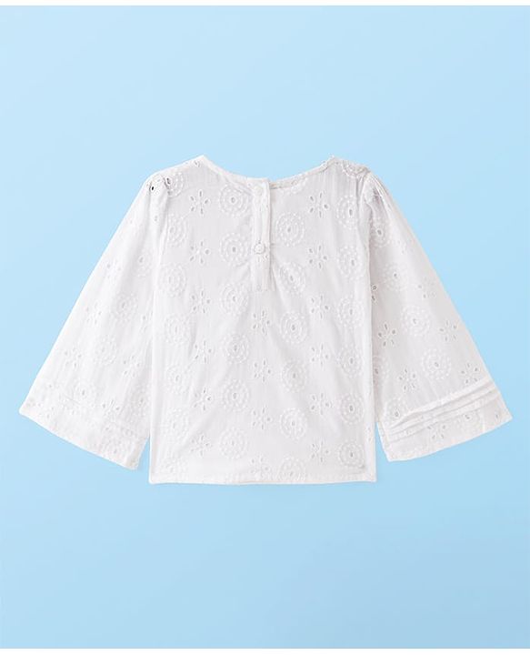 Babyhug Full Sleeves Schifli Top - White