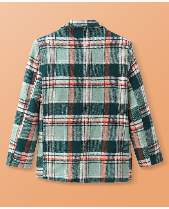 Pine Kids Knit Full Sleeves Checkered Blazer - Green & White