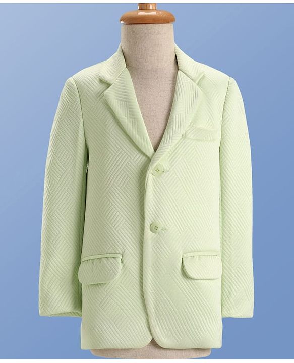 Pine Kids Knit Full Sleeves Solid Blazer with Trouser & Printed T-Shirt - Light Green