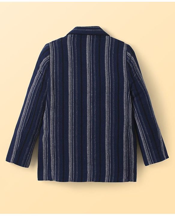 Pine Kids Knit Text Printed T-Shirt & Jeans with Full Sleeves Blazer - Navy Blue & White