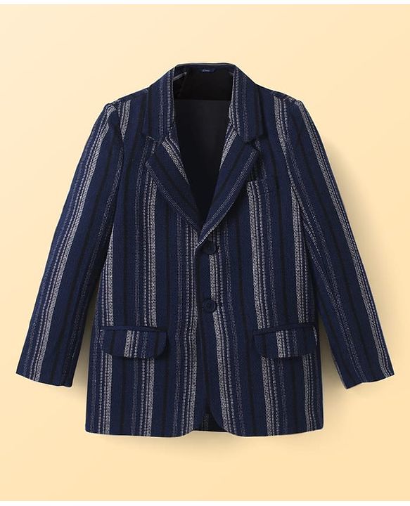 Pine Kids Knit Text Printed T-Shirt & Jeans with Full Sleeves Blazer - Navy Blue & White