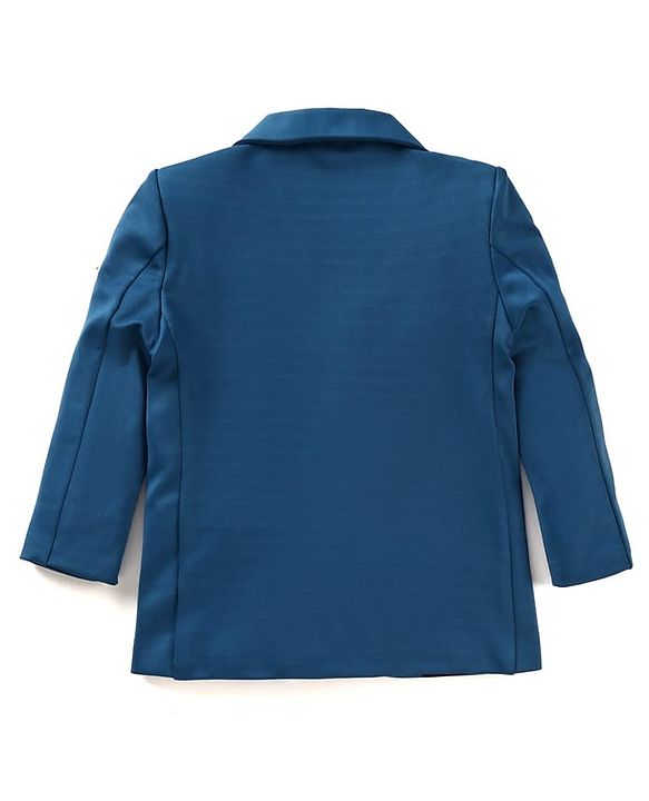 Pine Kids Knit Full Sleeves Solid Colour 3 Piece Party Suit With Bow - Teal Blue