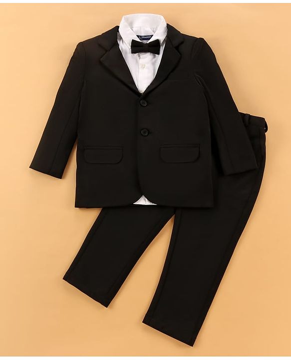 Pine Kids Knit Full Sleeves Solid Colour 3 Piece Party Suit With Bow - Black