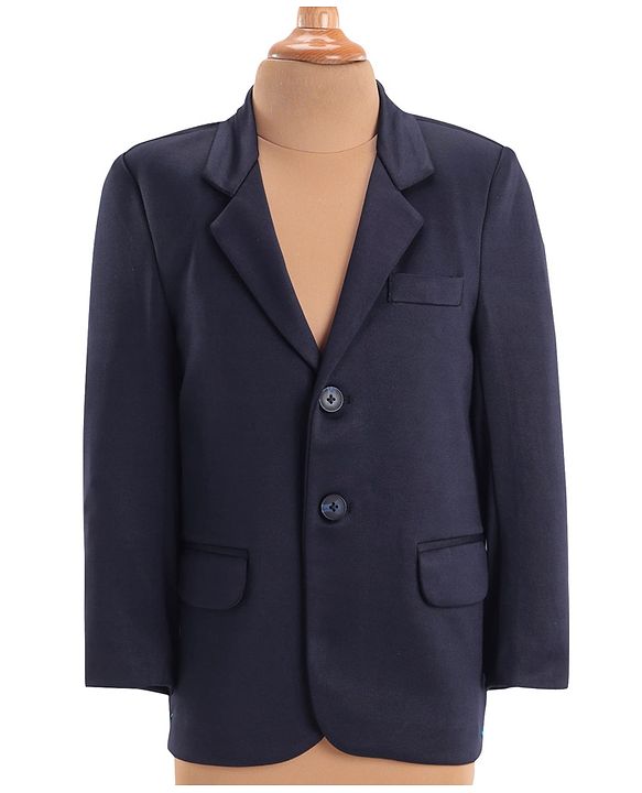 Pine Kids Knit Full Sleeves Solid Color 3 Piece Party Suit with Bow - Navy Blue