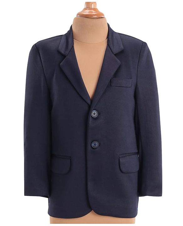 Pine Kids Knit Full Sleeves Solid Color 3 Piece Party Suit with Bow - Navy Blue