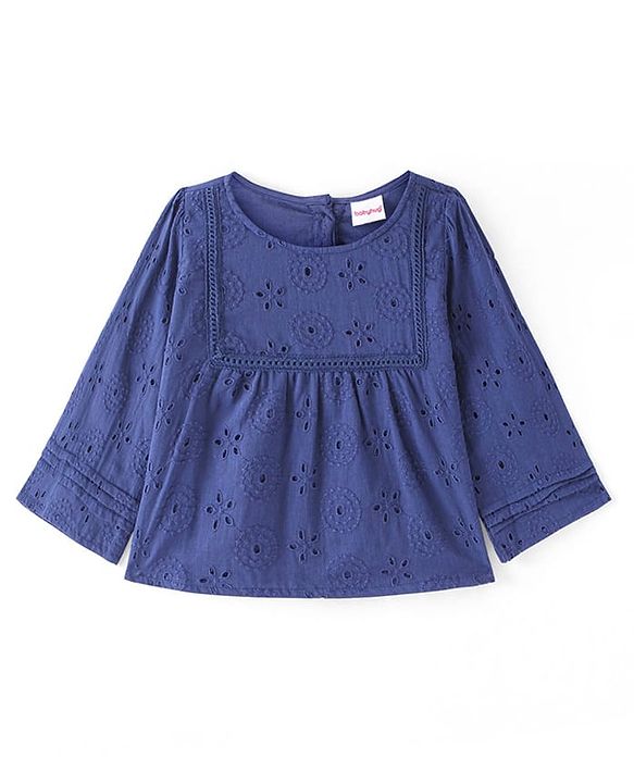Babyhug Full Sleeves Schifli Top - Navy Blue