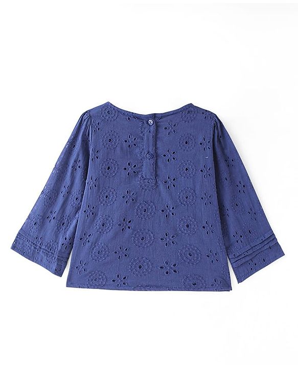 Babyhug Full Sleeves Schifli Top - Navy Blue
