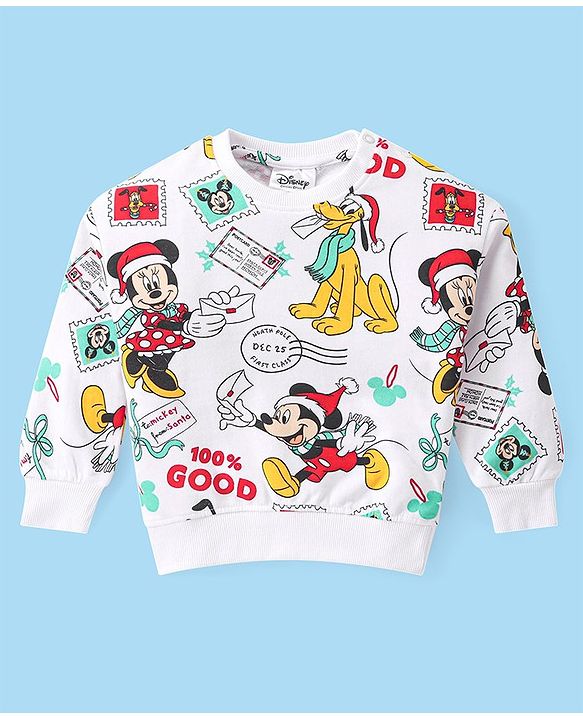 Babyhug Disney Cotton Knit Full Sleeves T-Shirt & Lounge Pants Set With Mickey Mouse Graphics - Red & White