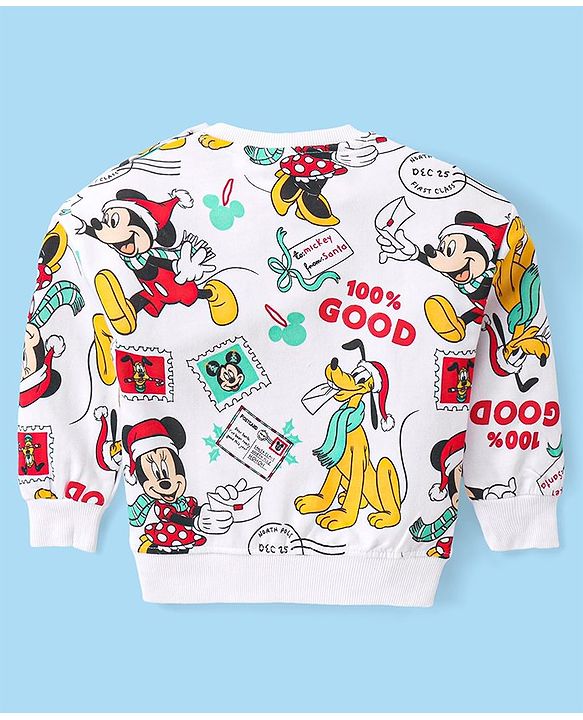 Babyhug Disney Cotton Knit Full Sleeves T-Shirt & Lounge Pants Set With Mickey Mouse Graphics - Red & White