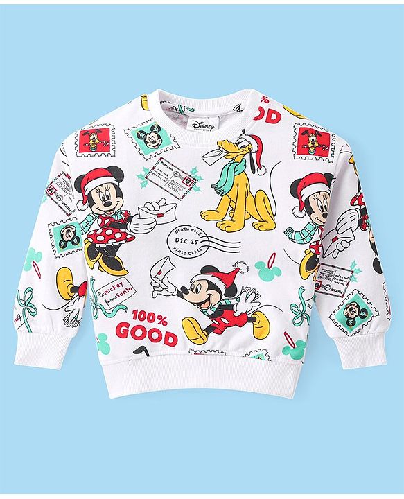 Babyhug Disney Cotton Knit Full Sleeves T-Shirt & Lounge Pants Set With Mickey Mouse Graphics - Red & White