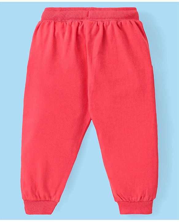 Babyhug Disney Cotton Knit Full Sleeves T-Shirt & Lounge Pants Set With Mickey Mouse Graphics - Red & White