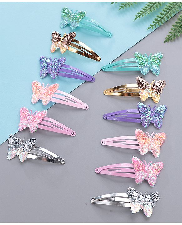 Pine Kids Butterfly Snap Clips Set of 12 - Multicolor
