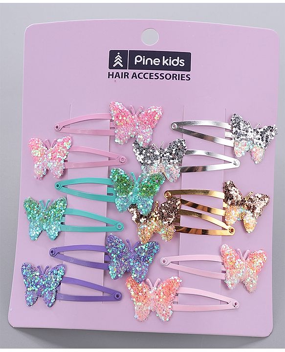 Pine Kids Butterfly Snap Clips Set of 12 - Multicolor