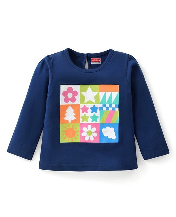 Babyhug Cotton Knit Full Sleeves T-Shirt with Floral & Polka Dots Print Pack of 3 - Navy Blue  Pink & Orange