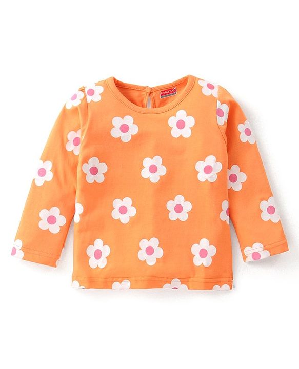 Babyhug Cotton Knit Full Sleeves T-Shirt with Floral & Polka Dots Print Pack of 3 - Navy Blue  Pink & Orange