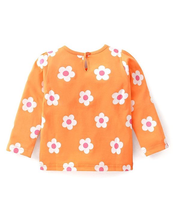 Babyhug Cotton Knit Full Sleeves T-Shirt with Floral & Polka Dots Print Pack of 3 - Navy Blue  Pink & Orange