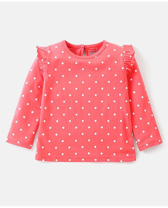 Babyhug Cotton Knit Full Sleeves Top with Floral & Polka Dots Print Pack of 3 - Pink Blue & Dark Pink