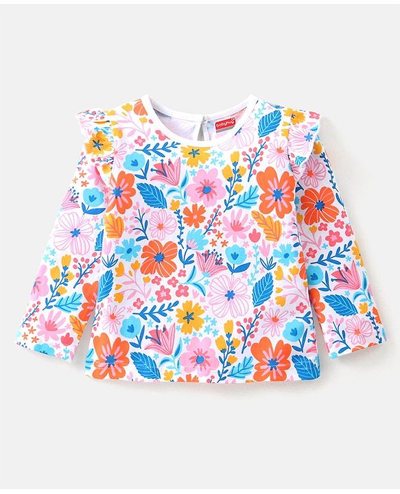 Babyhug Cotton Knit Full Sleeves Top with Floral & Polka Dots Print Pack of 3 - Pink Blue & Dark Pink