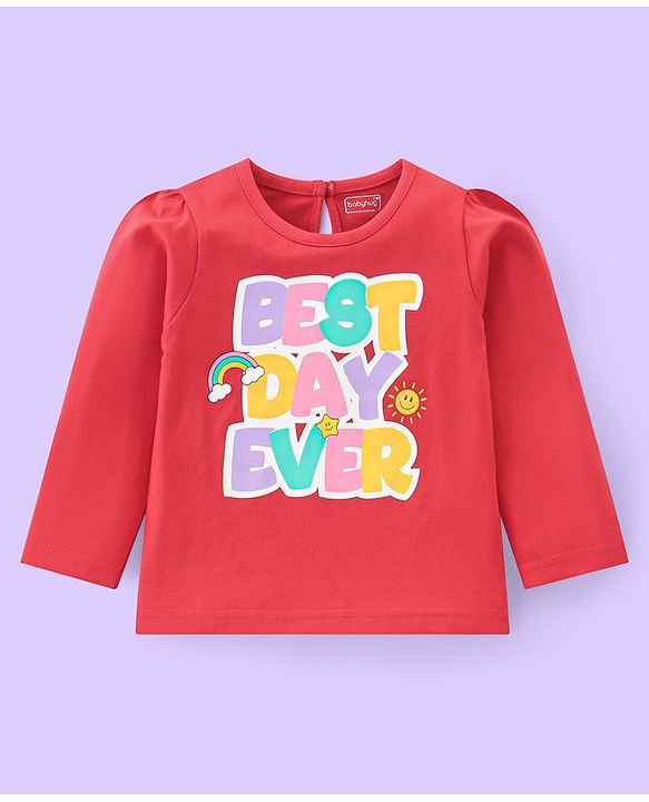 Babyhug Cotton Knit Full Sleeves Tops with Star & Text Print Pack of 3 - Navy Yellow & Red