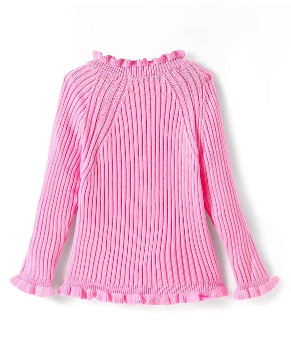 Pine Kids Knit Raglan Full Sleeves Solid Color Sweater - Pink