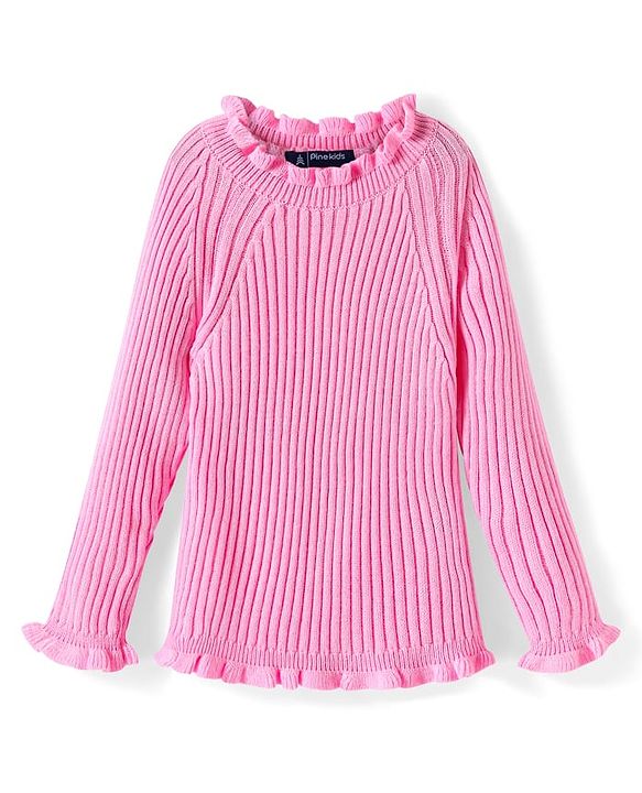 Pine Kids Knit Raglan Full Sleeves Solid Color Sweater - Pink