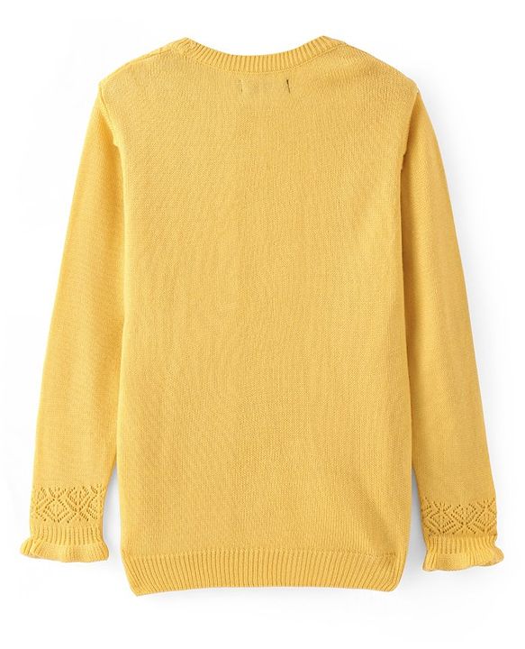 Pine Kids Knitted Full Sleeves Pullover Sweater with Cable Knit Design - Yellow