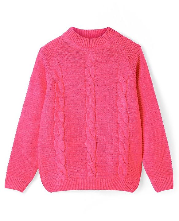 Pine Kids Knitted Full Sleeves Pullover With Cable Knit Design - Dark Pink