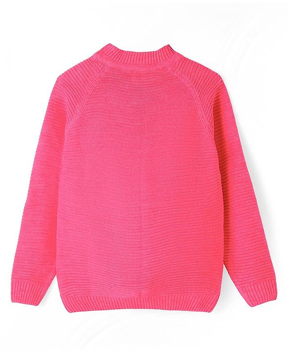 Pine Kids Knitted Full Sleeves Pullover With Cable Knit Design - Dark Pink
