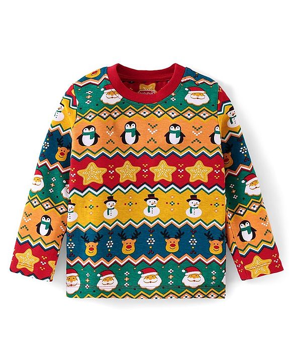 Babyhug Cotton Knit Full Sleeves Night Suit with Christmas Print - Multicolour