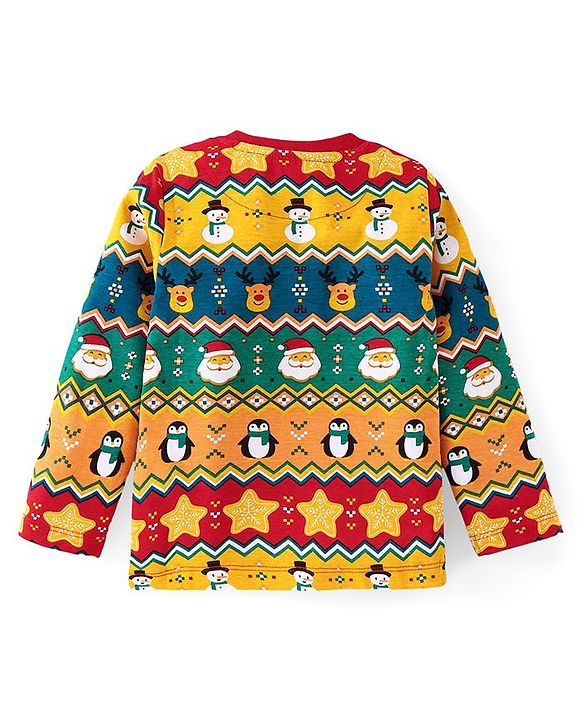 Babyhug Cotton Knit Full Sleeves Night Suit with Christmas Print - Multicolour
