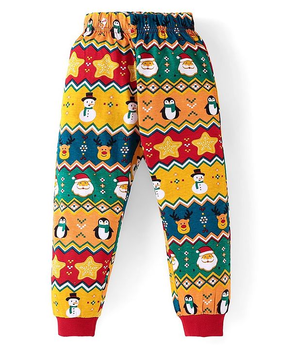 Babyhug Cotton Knit Full Sleeves Night Suit with Christmas Print - Multicolour
