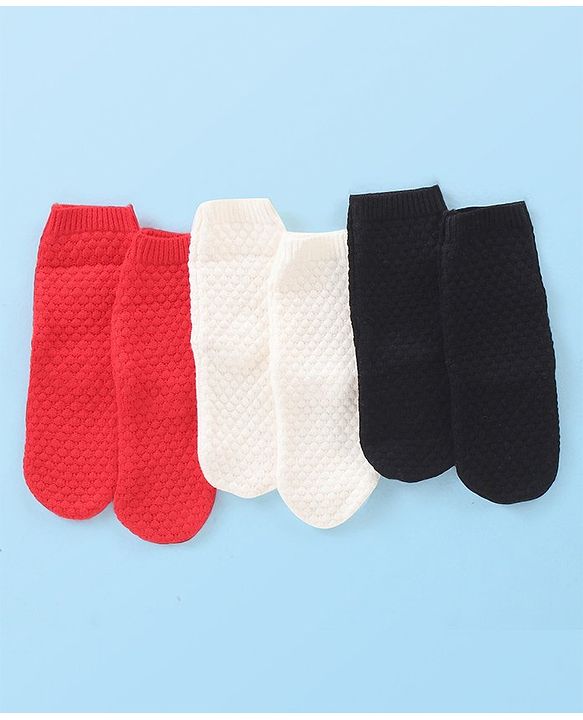 Cute Walk by Babyhug Anti-Bacterial Ankle Length Solid Color Socks Pack of 3 - Red White & Black