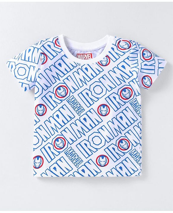 Babyhug Marvel Single Jersey Knit Half Sleeves T-Shirt & Dungaree with Text & Avenger Graphics - Blue