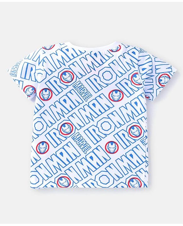 Babyhug Marvel Single Jersey Knit Half Sleeves T-Shirt & Dungaree with Text & Avenger Graphics - Blue