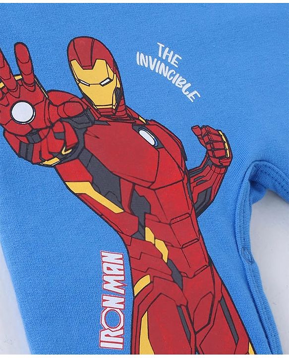 Babyhug Marvel Single Jersey Knit Half Sleeves T-Shirt & Dungaree with Text & Avenger Graphics - Blue