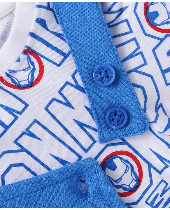 Babyhug Marvel Single Jersey Knit Half Sleeves T-Shirt & Dungaree with Text & Avenger Graphics - Blue