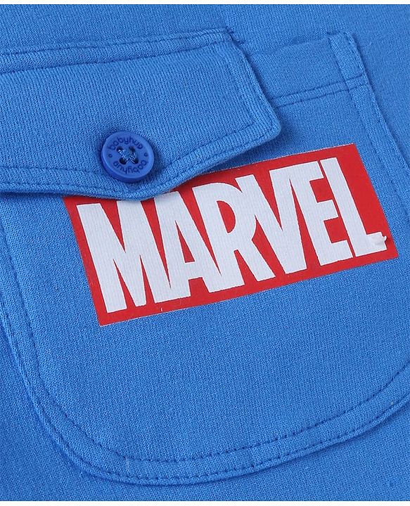 Babyhug Marvel Single Jersey Knit Half Sleeves T-Shirt & Dungaree with Text & Avenger Graphics - Blue