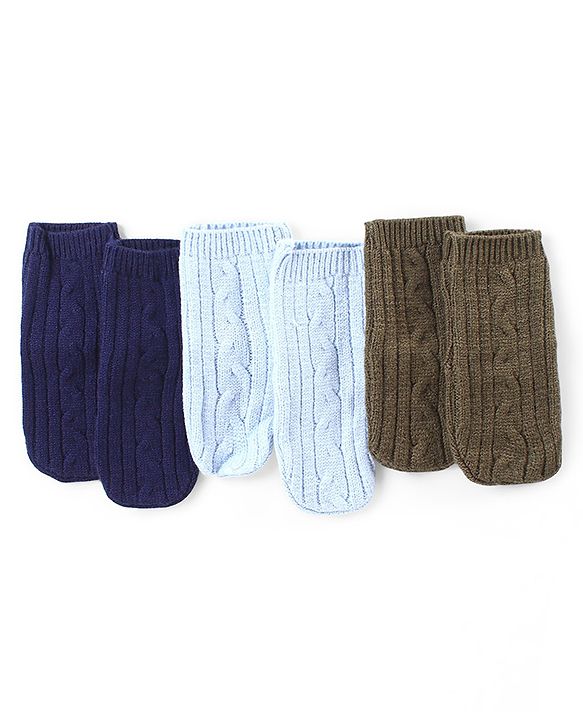 Cute Walk by Babyhug  Nylon Viscose Ankle Length Woolen Socks Solid Color Pack of 3 - Multicolor