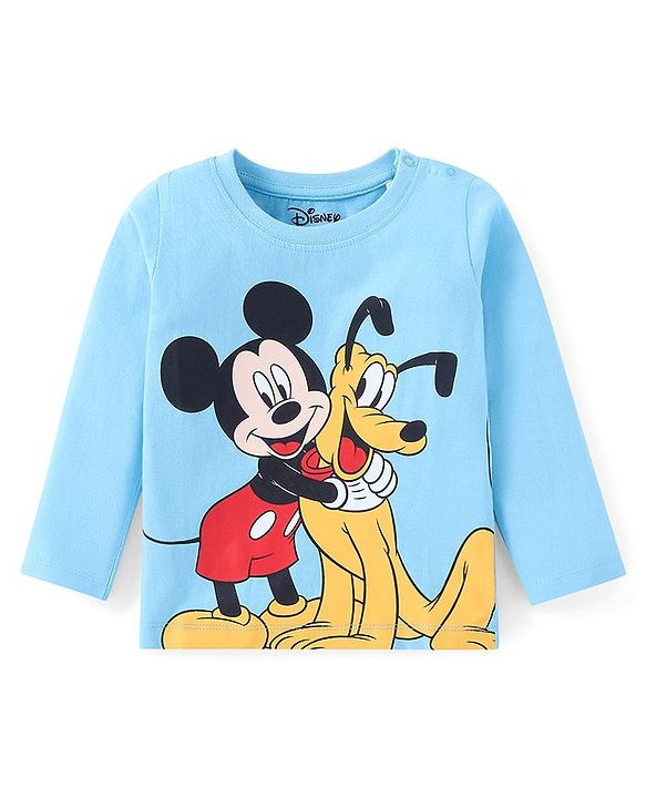 Babyhug Disney Single Jersey Knit Full Sleeves Night Suit With Mickey Mouse Graphics - Light Blue