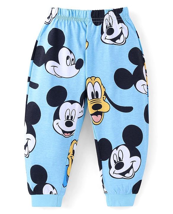 Babyhug Disney Single Jersey Knit Full Sleeves Night Suit With Mickey Mouse Graphics - Light Blue