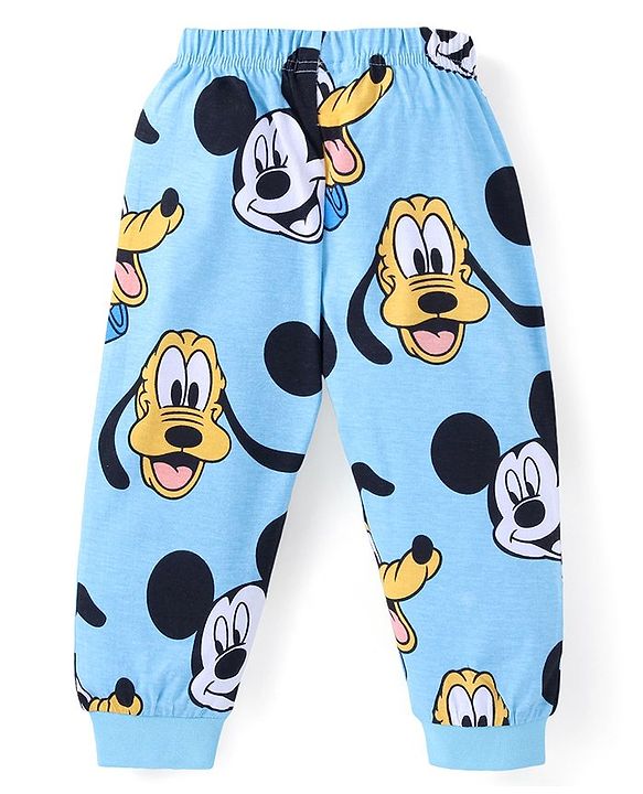 Babyhug Disney Single Jersey Knit Full Sleeves Night Suit With Mickey Mouse Graphics - Light Blue