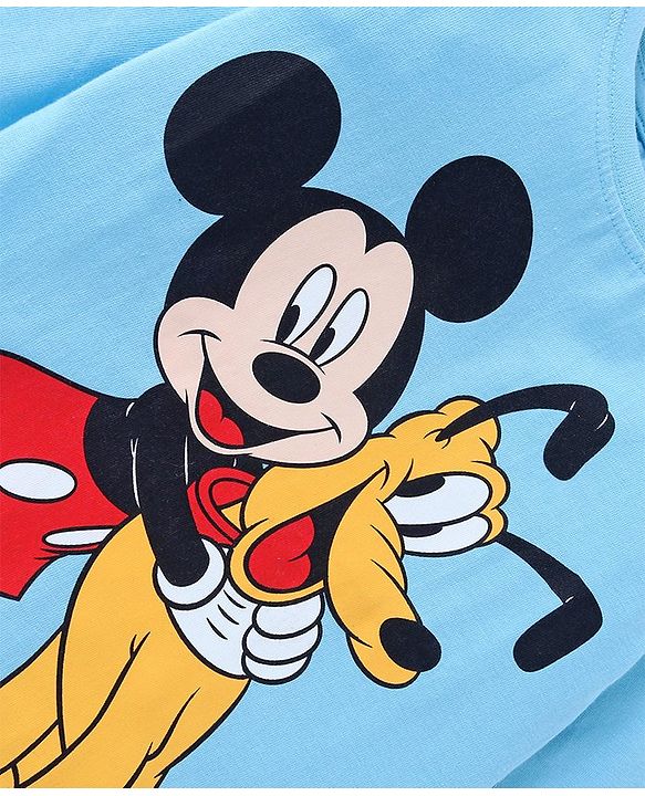 Babyhug Disney Single Jersey Knit Full Sleeves Night Suit With Mickey Mouse Graphics - Light Blue